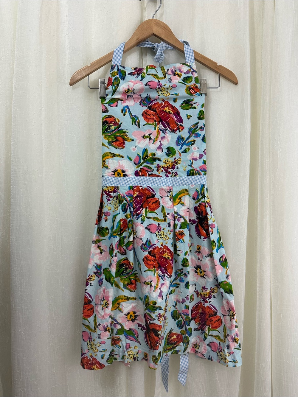 Vera Bradley Floral Multicolor Cotton Apron with Blue Gingham Ties
